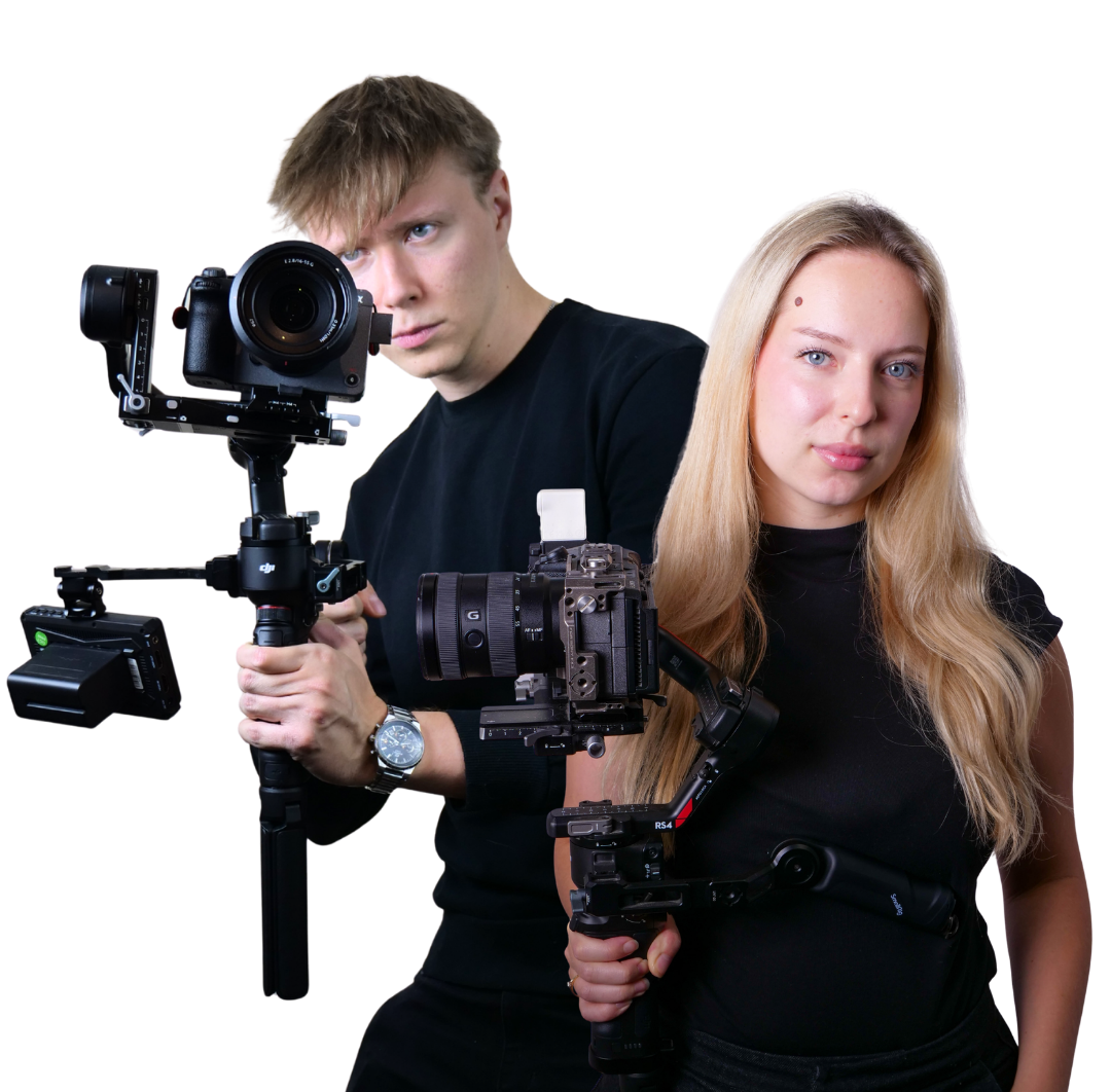 Dawid Kubiak i Nela z kamerą na gimbalu
